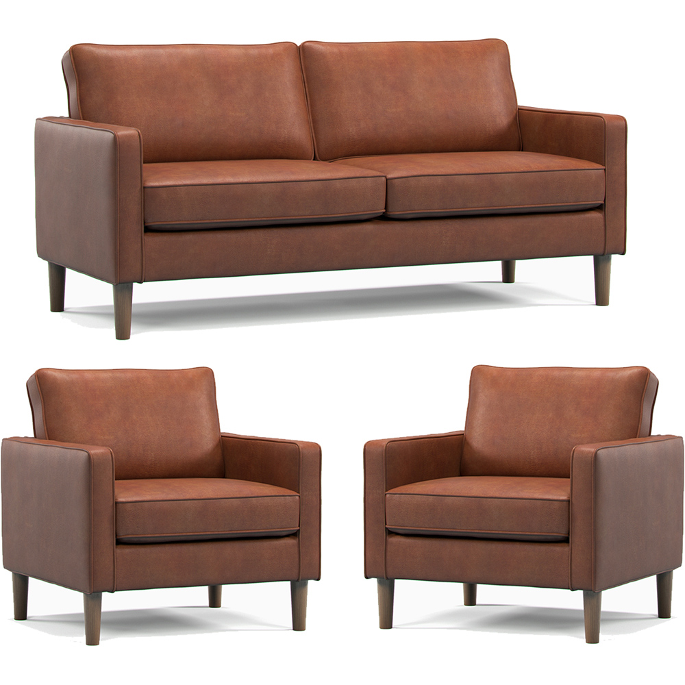 Bexhill 5 Seater Tan Faux Leather Sofa Suite Image 2