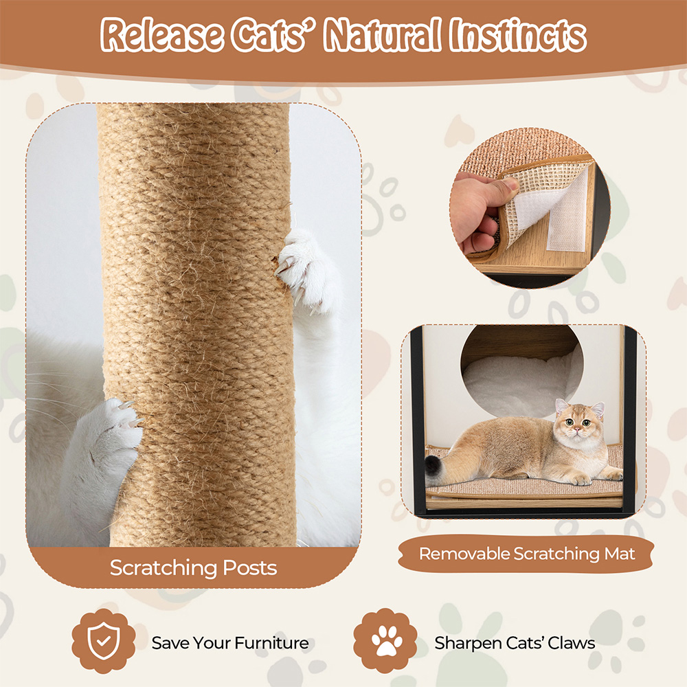 Costway Natural Cat House with Scratching Post Image 5