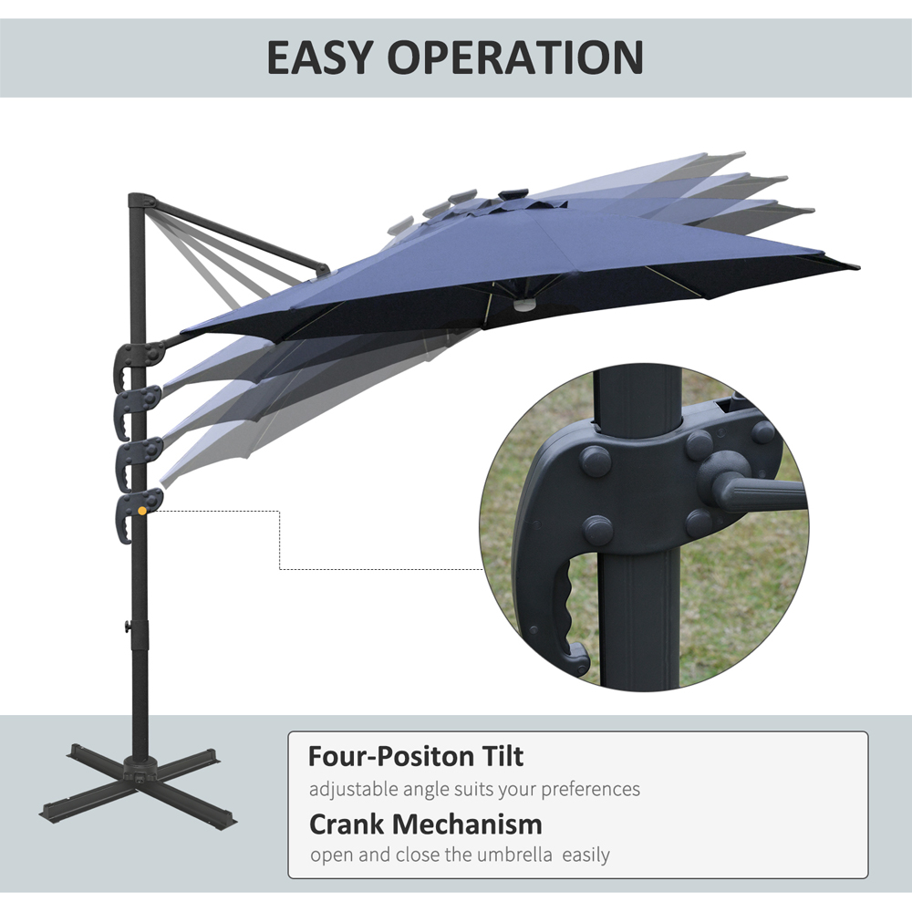 Outsunny Blue Solar LED Rotating Cantilever Roma Parasol with Cross Base 3m Image 5