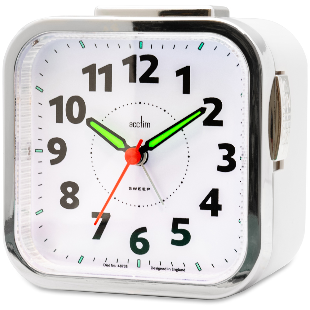 Acctim Otis White and Chrome Non-Ticking Sweep Bell Alarm Clock 10cm Image 3