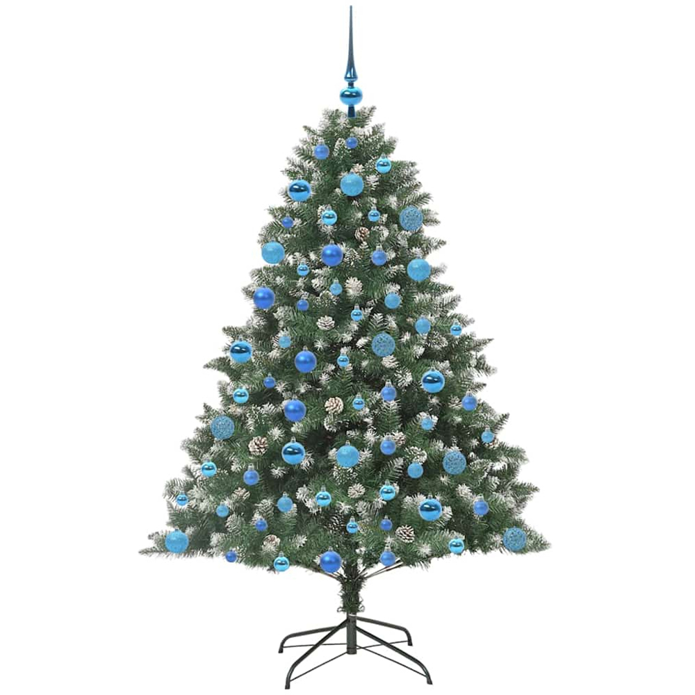 vidaXL Pre-Lit Blue Baubles Green Artificial Snow Tipped Christmas Tree 6ft Image 4