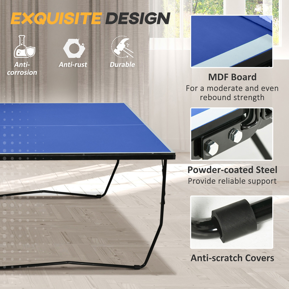 SPORTNOW Blue Foldable Indoor Tennis Table Set with 8 Wheels Image 6