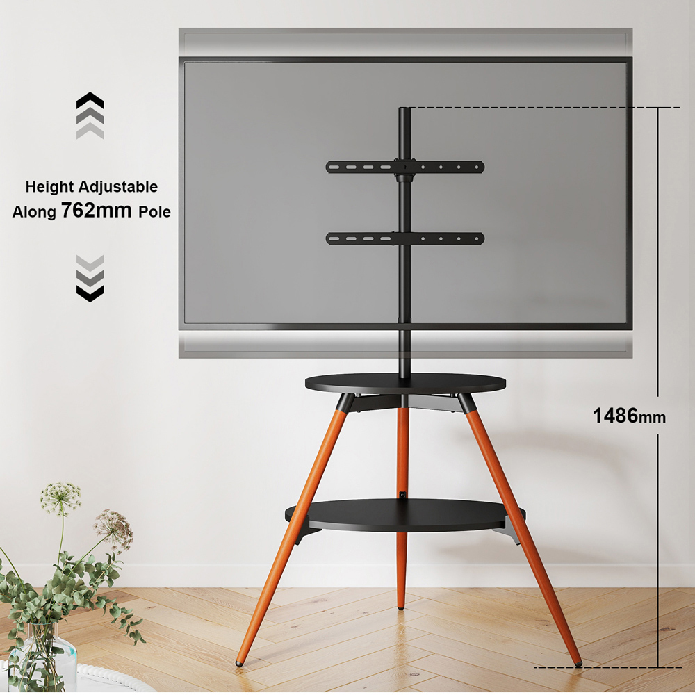 TTAP Ravello Walnut and Black Single Shelf Contemporary Tripod TV Stand Image 8