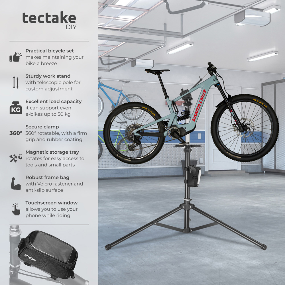 tectake Lightweight and Durable Bicycle Repair Stand and Frame Bag Set Type 1 Image 6