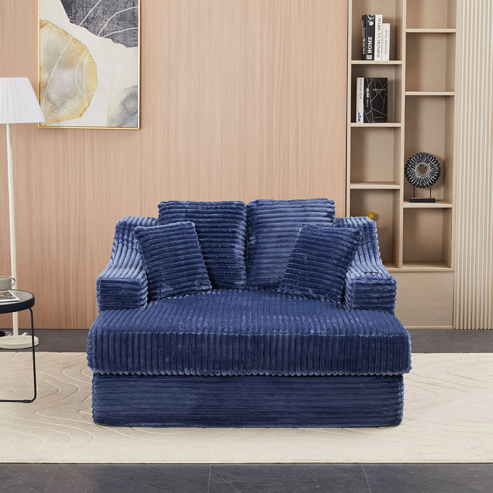 Living and Home Blue Corduroy Chaise with Cup Holder Image 7