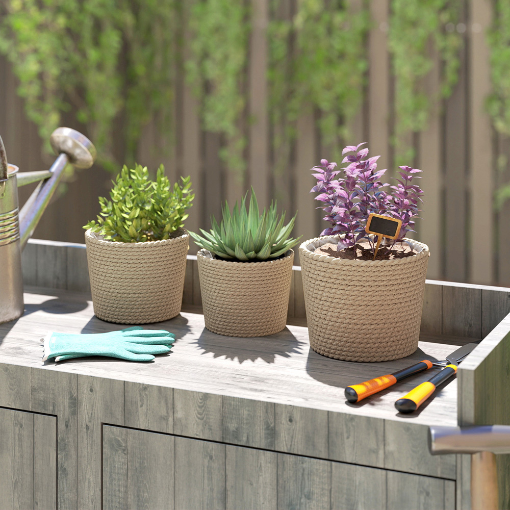 Outsunny Natural Bohemian Style Seagrass Plant Pot Set of 3 Image 2