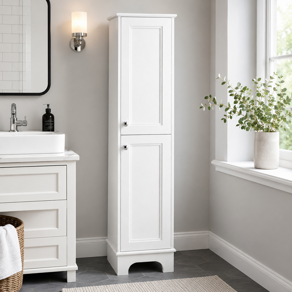 Go Bathrooms Ferris 2 Door Matt Whit Tall Floor Standing Storage Unit Image 1