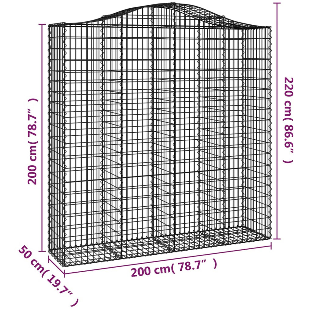 vidaXL Silver Galvanised Iron Arched Gabion Basket 200/220 x 50 x 200cm 3 Pack Image 5