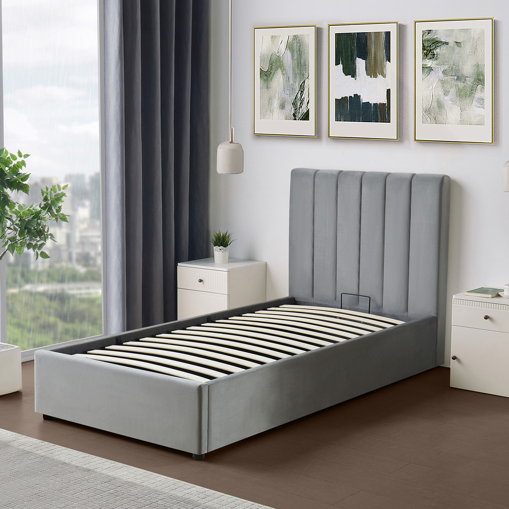 Brooklyn Corwin Single Grey Velvet Ottoman Bed Image 5