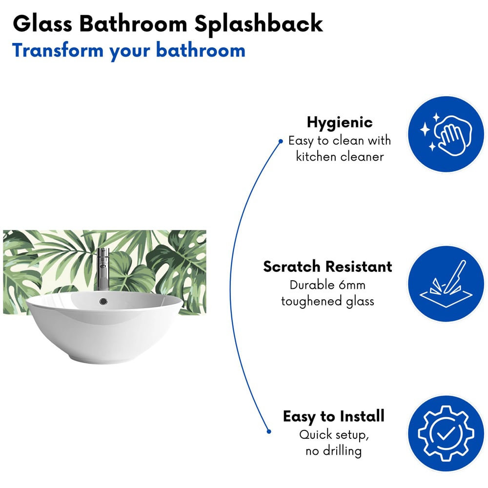 Warren Reed Designer Exotic Palm Leaves Glass Bathroom Splashback 25 x 60cm Image 4