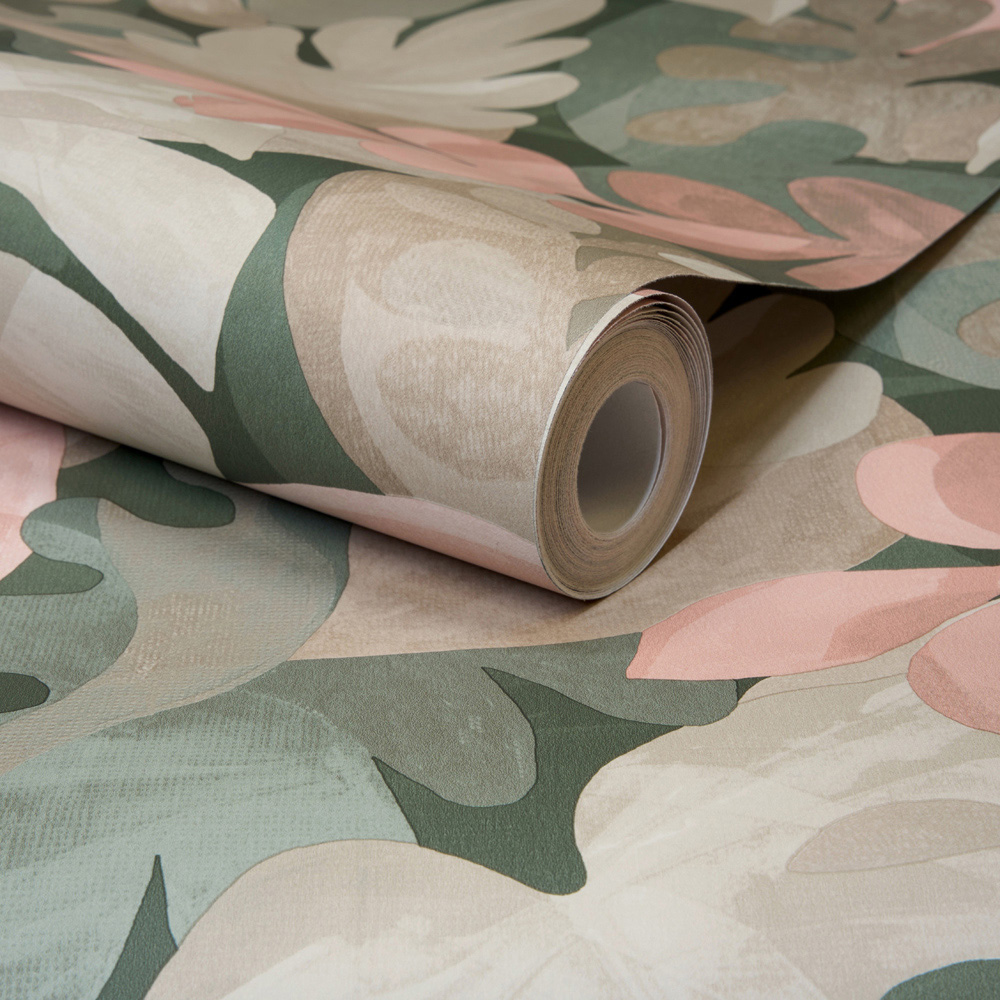 Grandeco Leaf Allover Green and Blush Wallpaper Image 2
