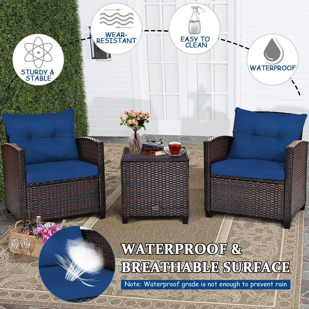 Costway 2 Seater Rattan Patio Bistro Set Navy Image 6
