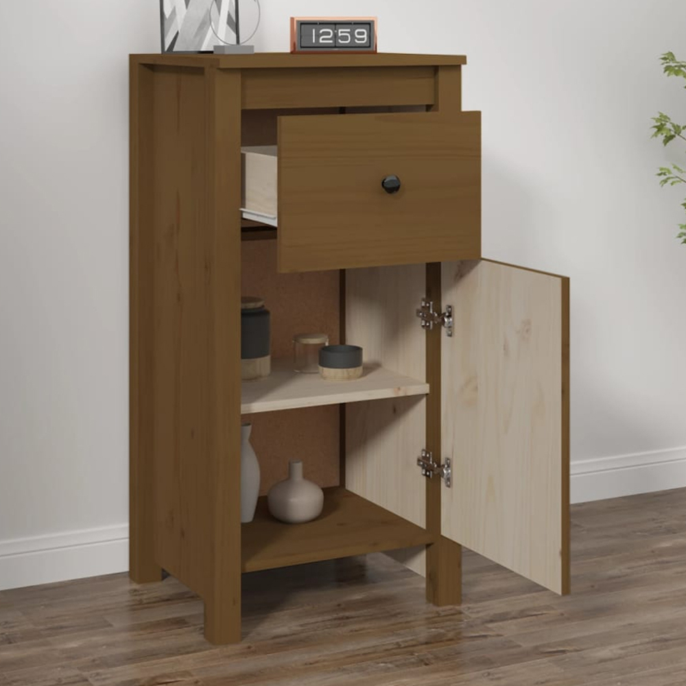 vidaXL Single Door Single Drawer Honey Brown Sideboard Image 1