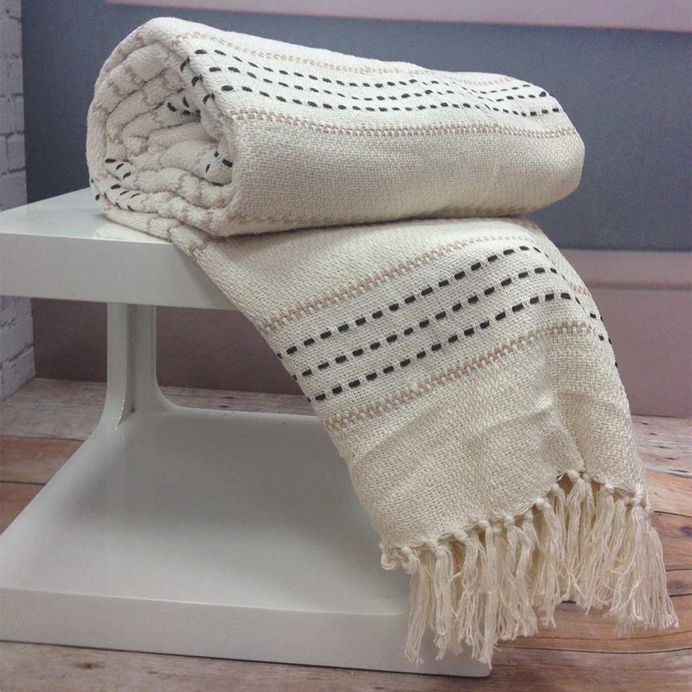 Rapport Home Cream Stitch Strip Woven Cotton Throw 178 x 254cm Image 2