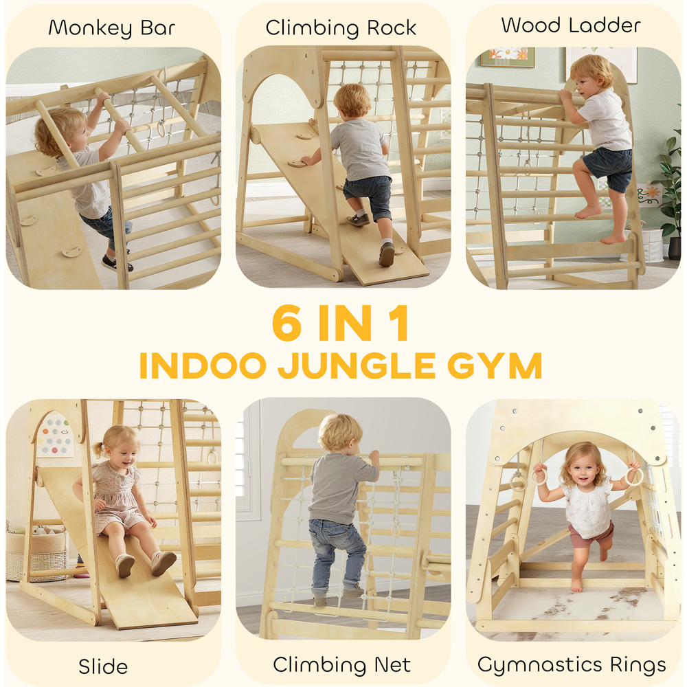 Tommy Toys AIYAPLAY 6-in-1 Kids Indoor Climbing Frame with Slide Monkey Bars and Ladder Image 8