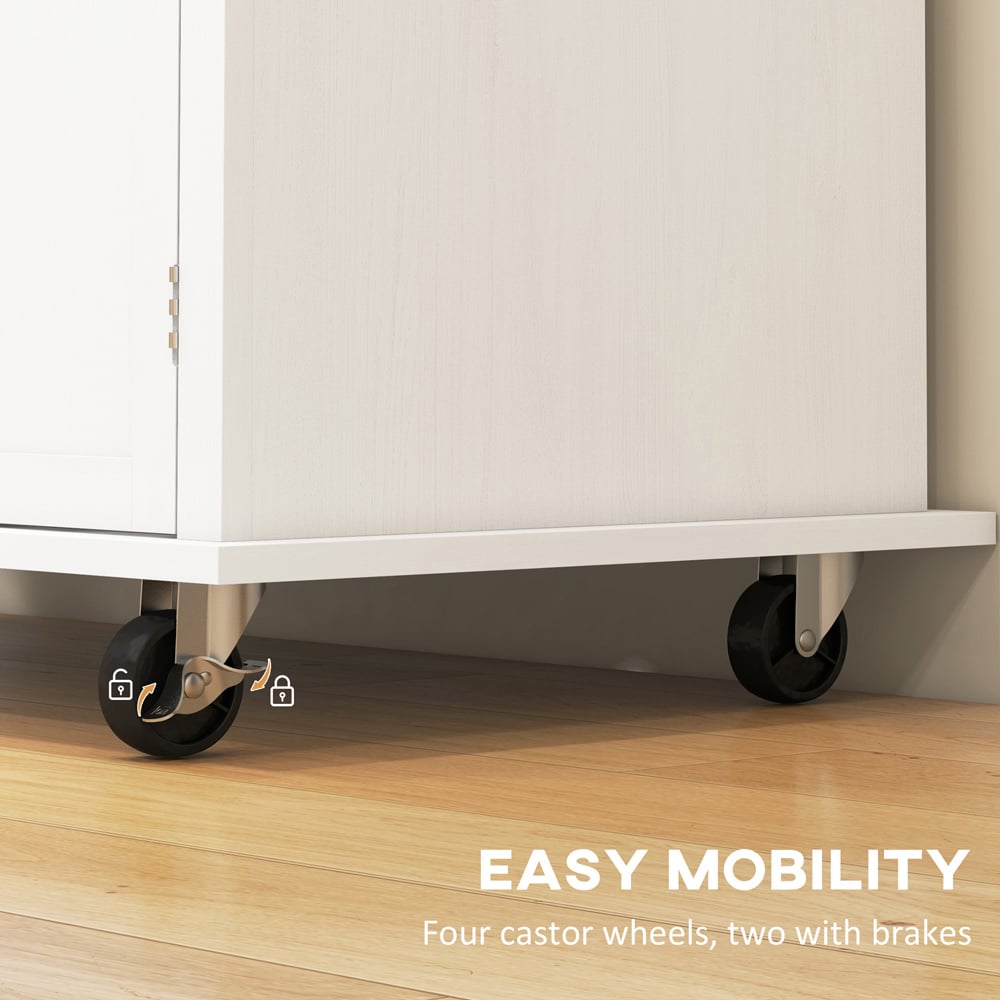 HOMCOM 4 Door 2 Drawer White Rolling Kitchen Storage Cart Image 8