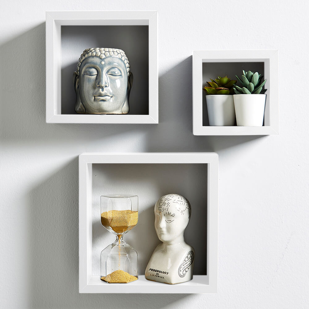 Home Source Berkley Set of 3 White Cube Floating Shelf Image 4