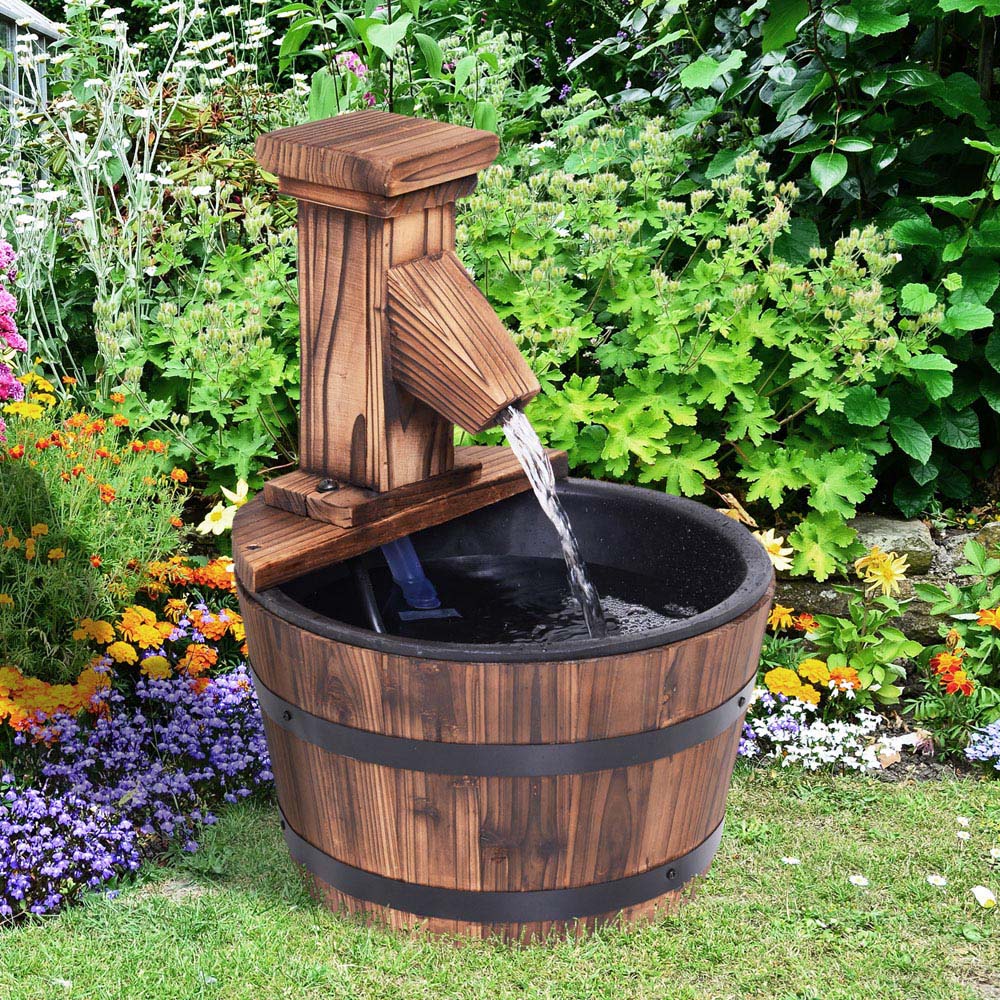Outsunny Wood Barrel Pump Patio Electric Water Feature Image 2