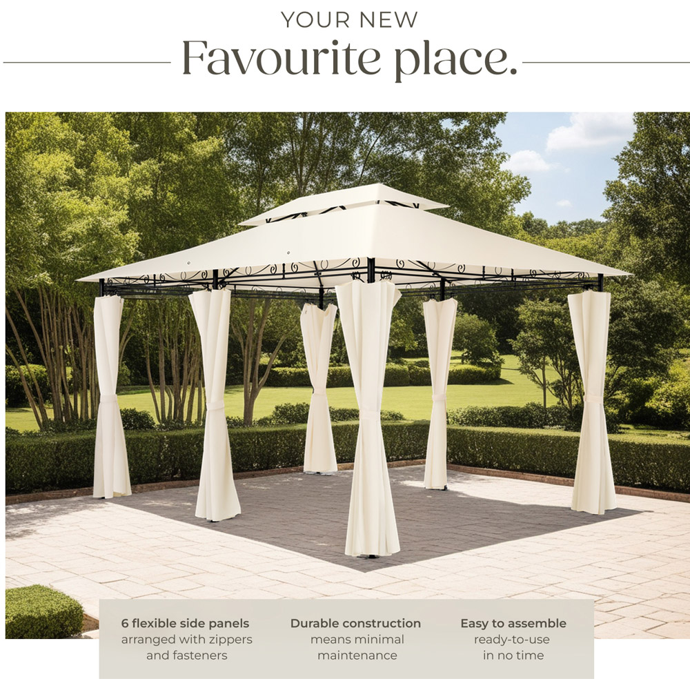 tectake Emine 4 x 3m Cream Double Roof Water-Repellent Gazebo with 6 Side Panel Image 4