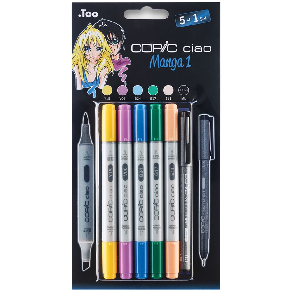 Copic Ciao Manga 1 Marker Pen with Multiliner 6 Pack Image