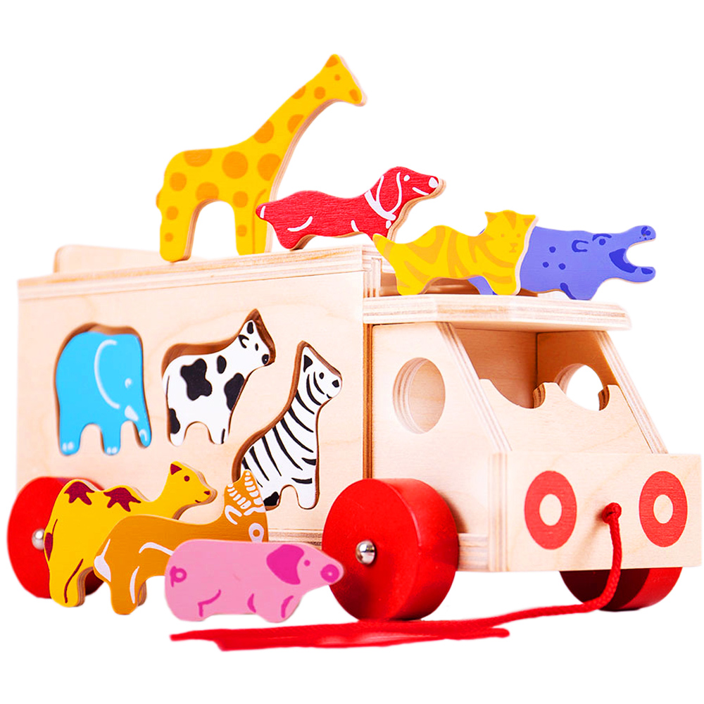 Bigjigs Toys 10 Piece Animal Shape Sorter Pull Along Lorry Image 1