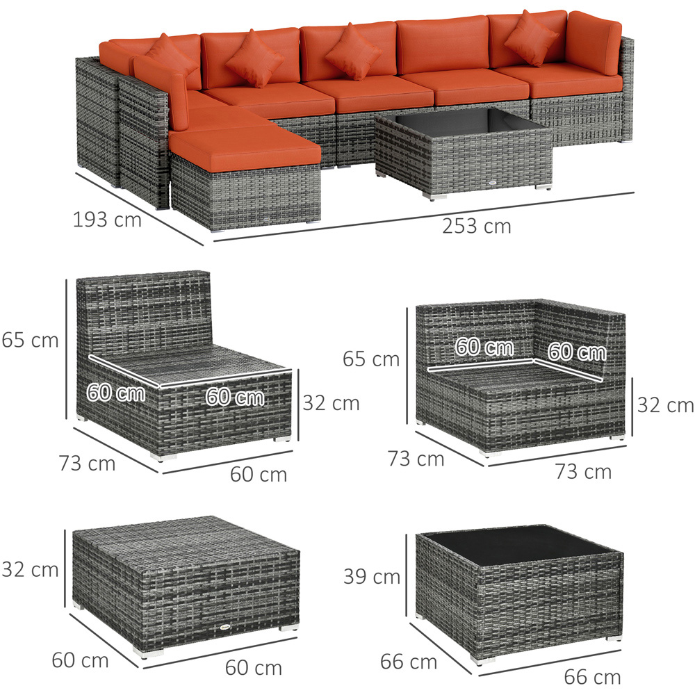 Outsunny 7 Seater Rattan Patio Sofa Set Orange Image 7