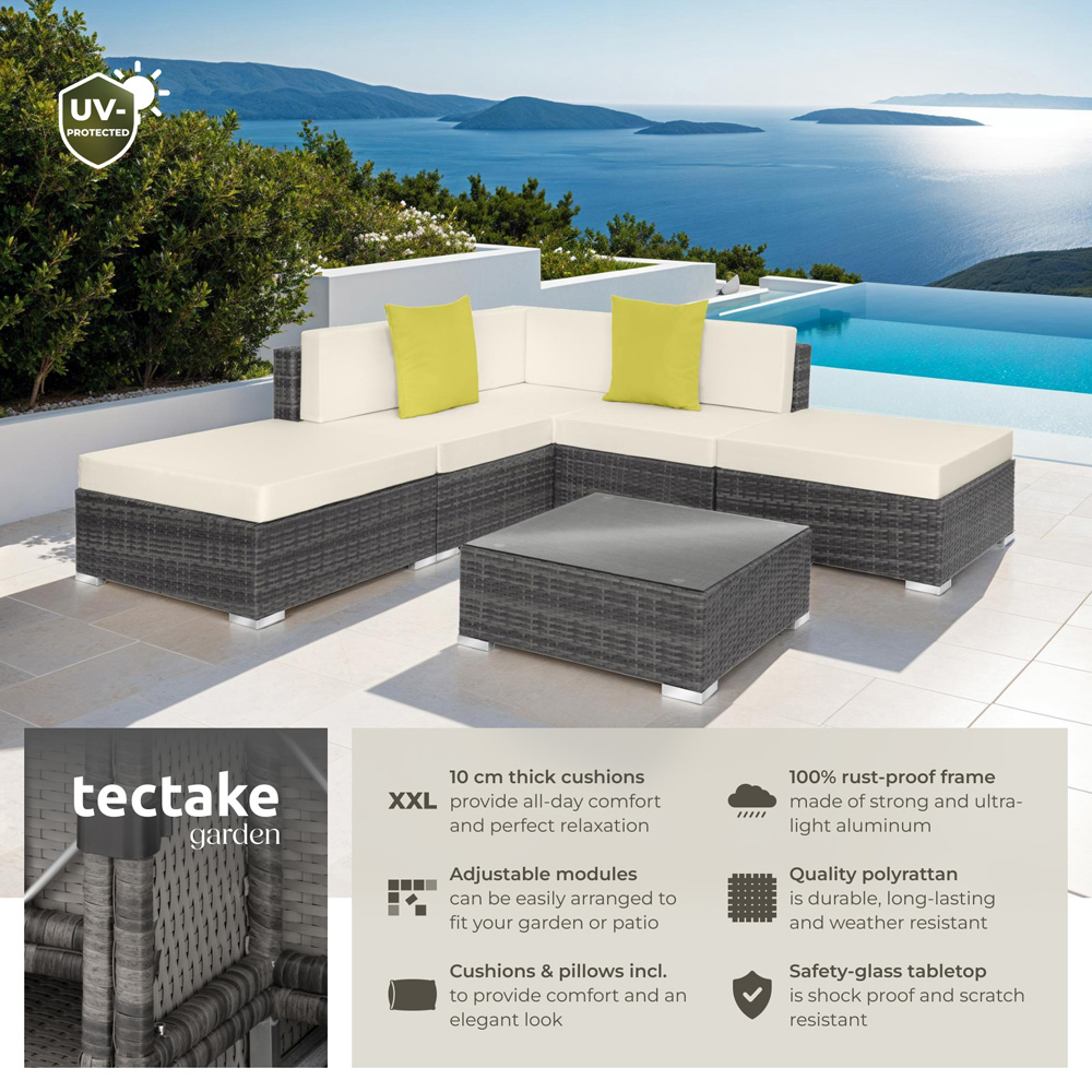 tectake Paris 5 Seater Grey Rattan Garden Corner Lounge Set Image 6