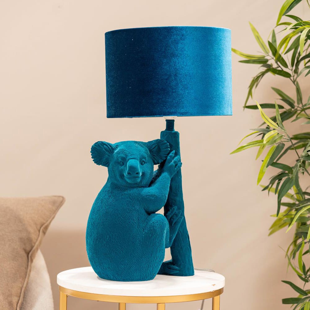 ValueLights Kevin Teal Velvet Koala LED Table Lamp Image 3