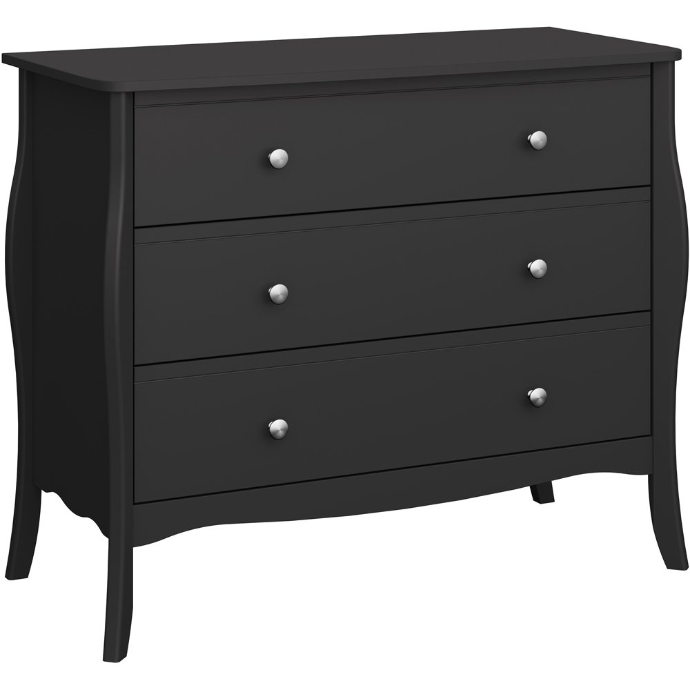 Florence Baroque 3 Drawer Black Wide Chest of Drawers Image 2