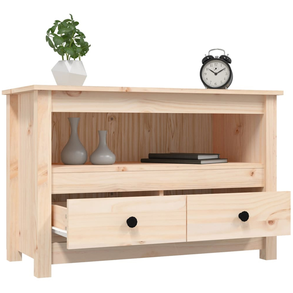 vidaXL 2 Drawer Single Shelf Natural Solid Pine Wood TV Cabinet Image 5