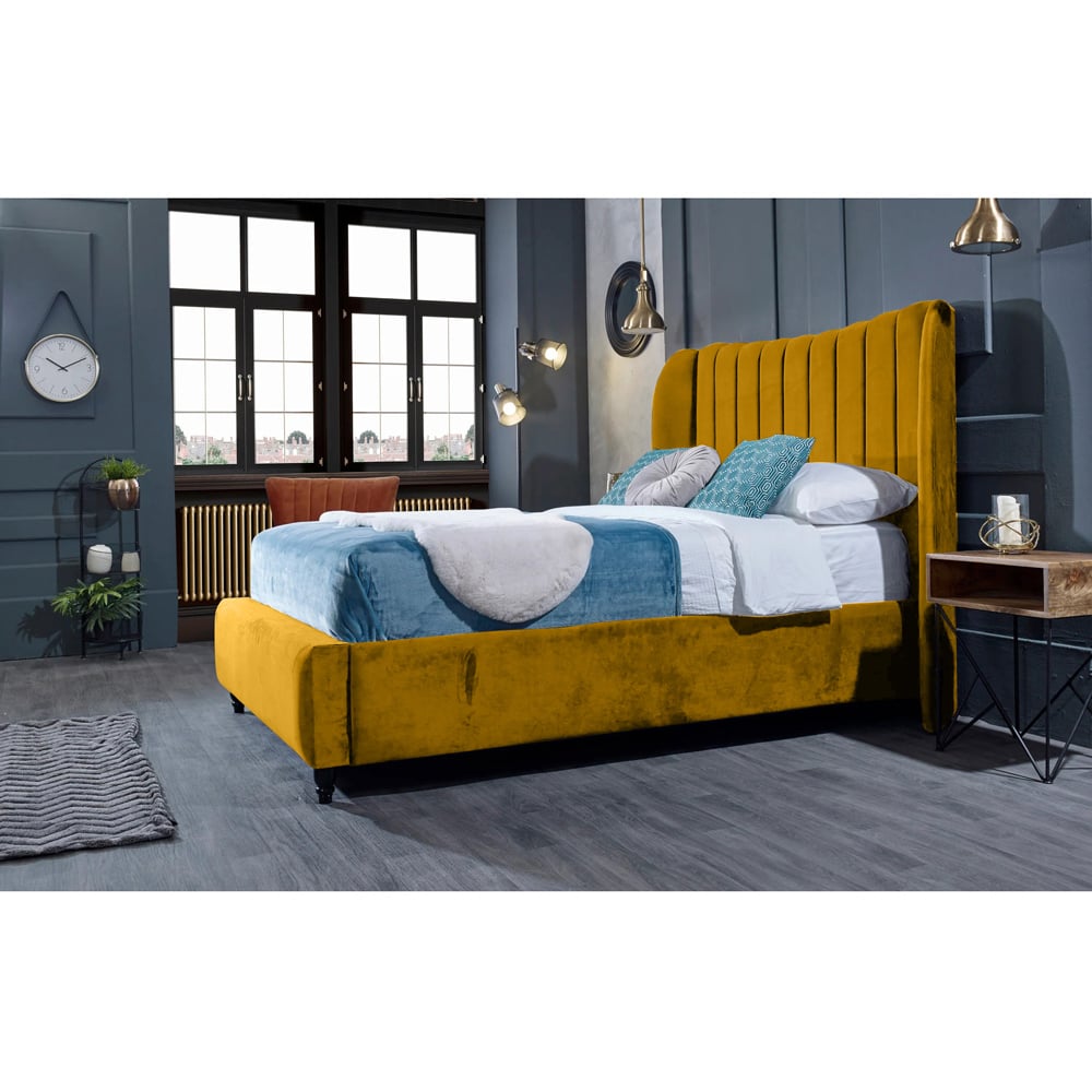 Eleganza Home Carli Super King Size Mustard Plush Velvet Bed Frame with Lined Headboard Image 4