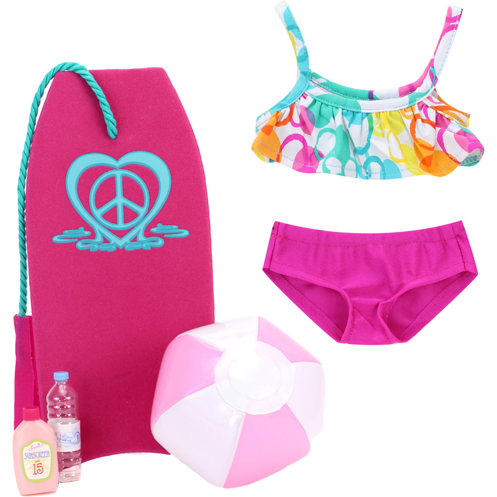 Teamson Kids Bubble Bikini Boogie Board Beach Ball Suntan Lotion Doll Outfit and Accessory Set Image 1
