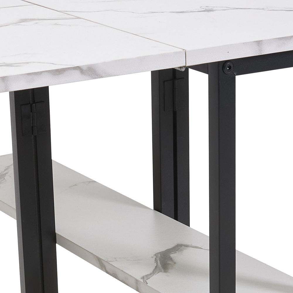 Living and Home 6 Seater Black and White Marble Effect Folding Dining Table with Shelf Image 6