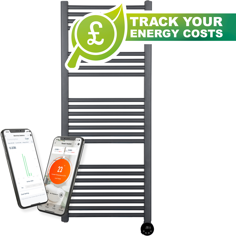 Masterplug SmartEnergy Thermaline Anthracite Grey Heated Towel Rail 1250 x 500mm Image 3