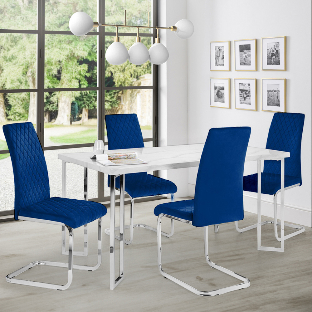 Julian Bowen Positano Calabria 4 Seater Dining Set White and Blue Image 1