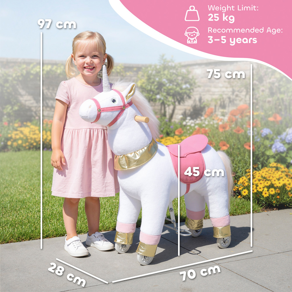 Tommy Toys AIYAPLAY Kids White Plush Ride On Rocking Unicorn with Wheels Image 9