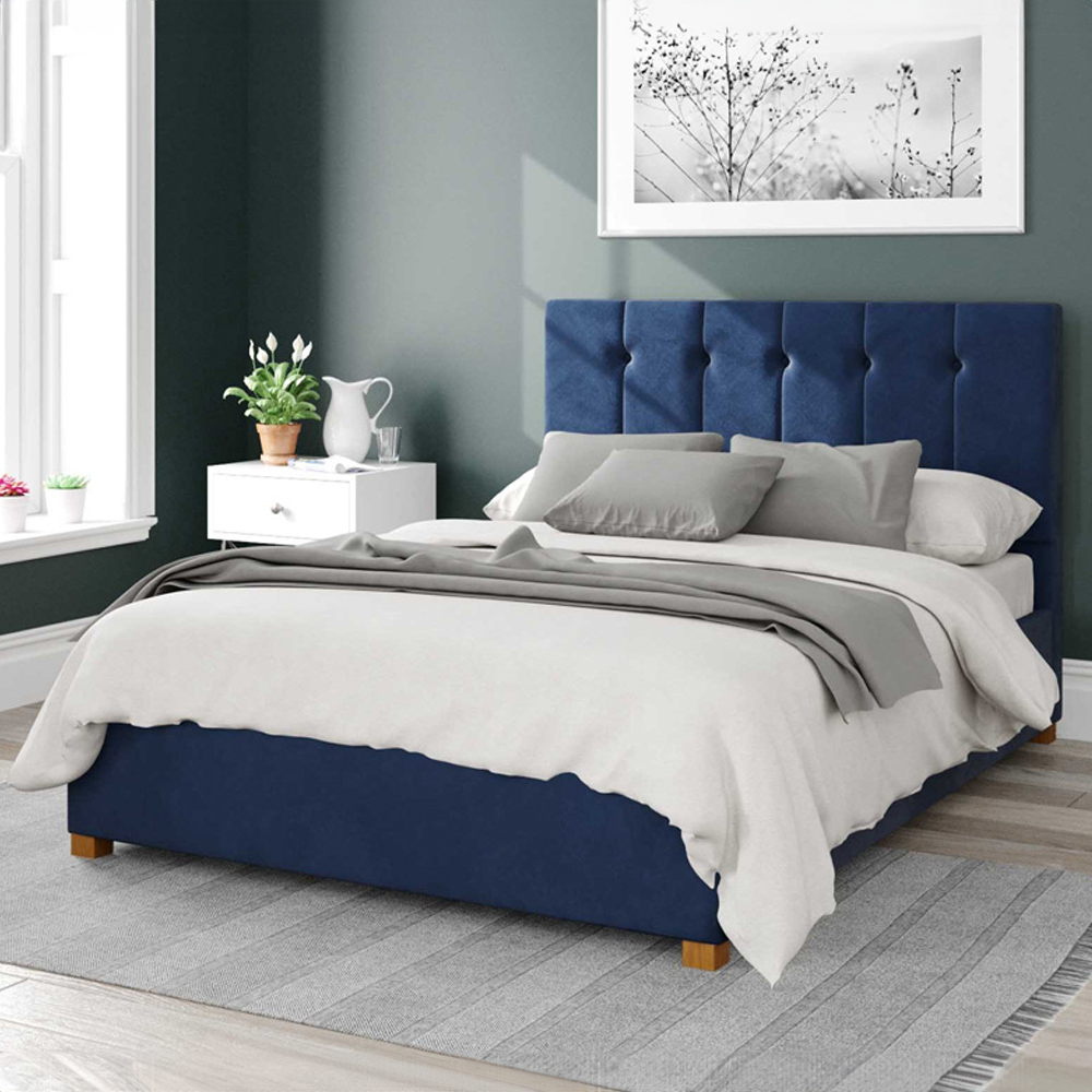Aspire Hepburn Super King Navy Plush Velvet Ottoman Bed Image 1