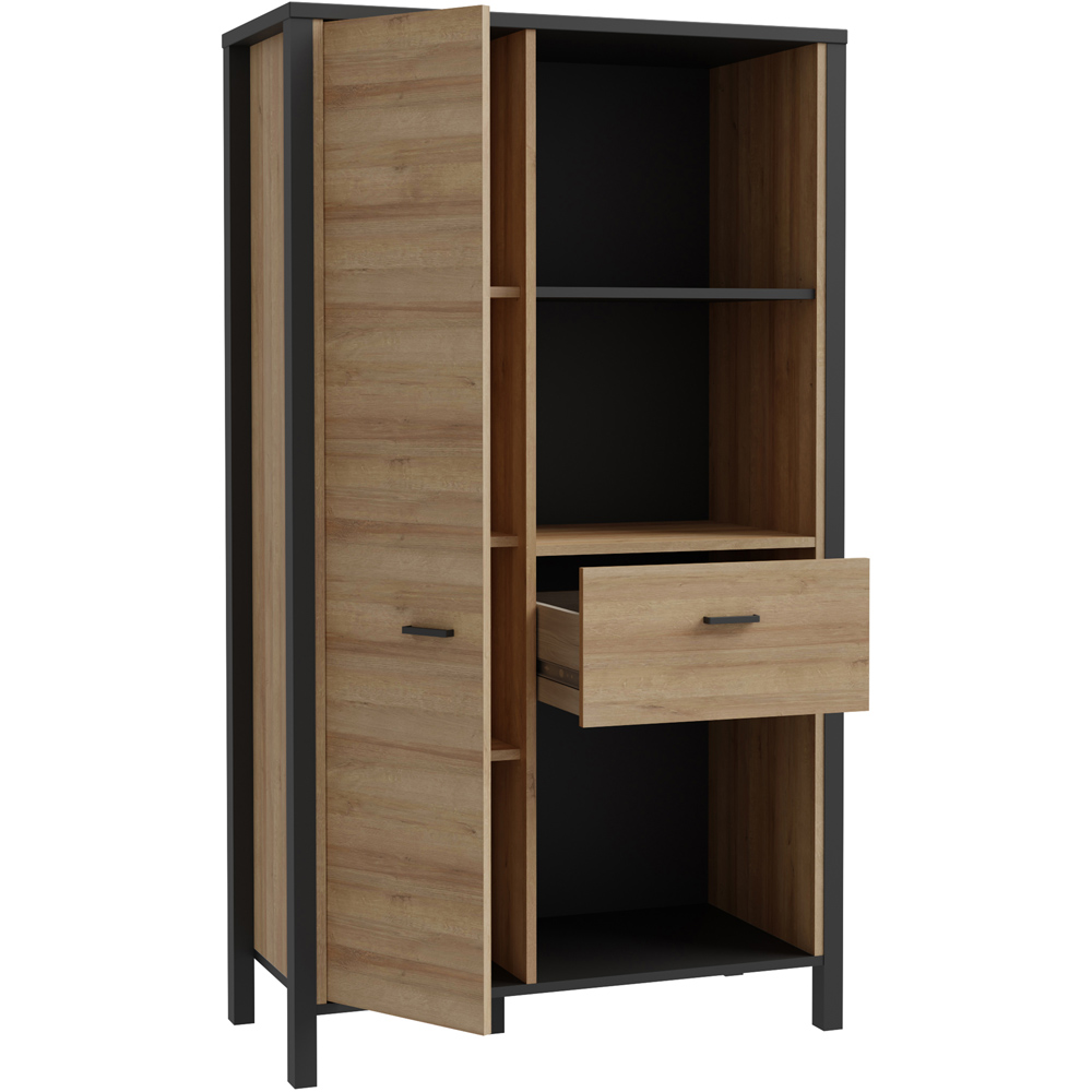 Florence High Rock Single Door Single Drawer Black and Riviera Oak Wide Bookcase Image 5