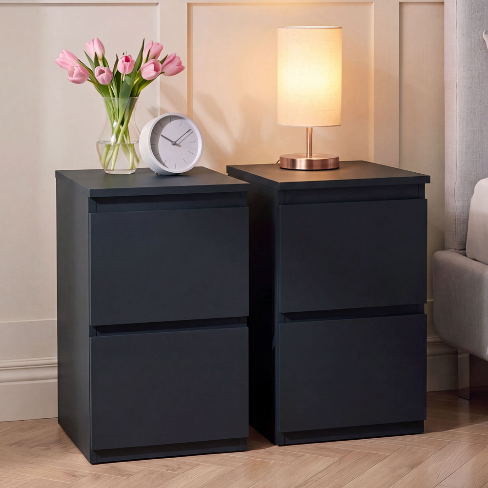 VIDA DESIGNS Denver 2 Drawer Black Bedside Cabinet Set of 2 Image 4