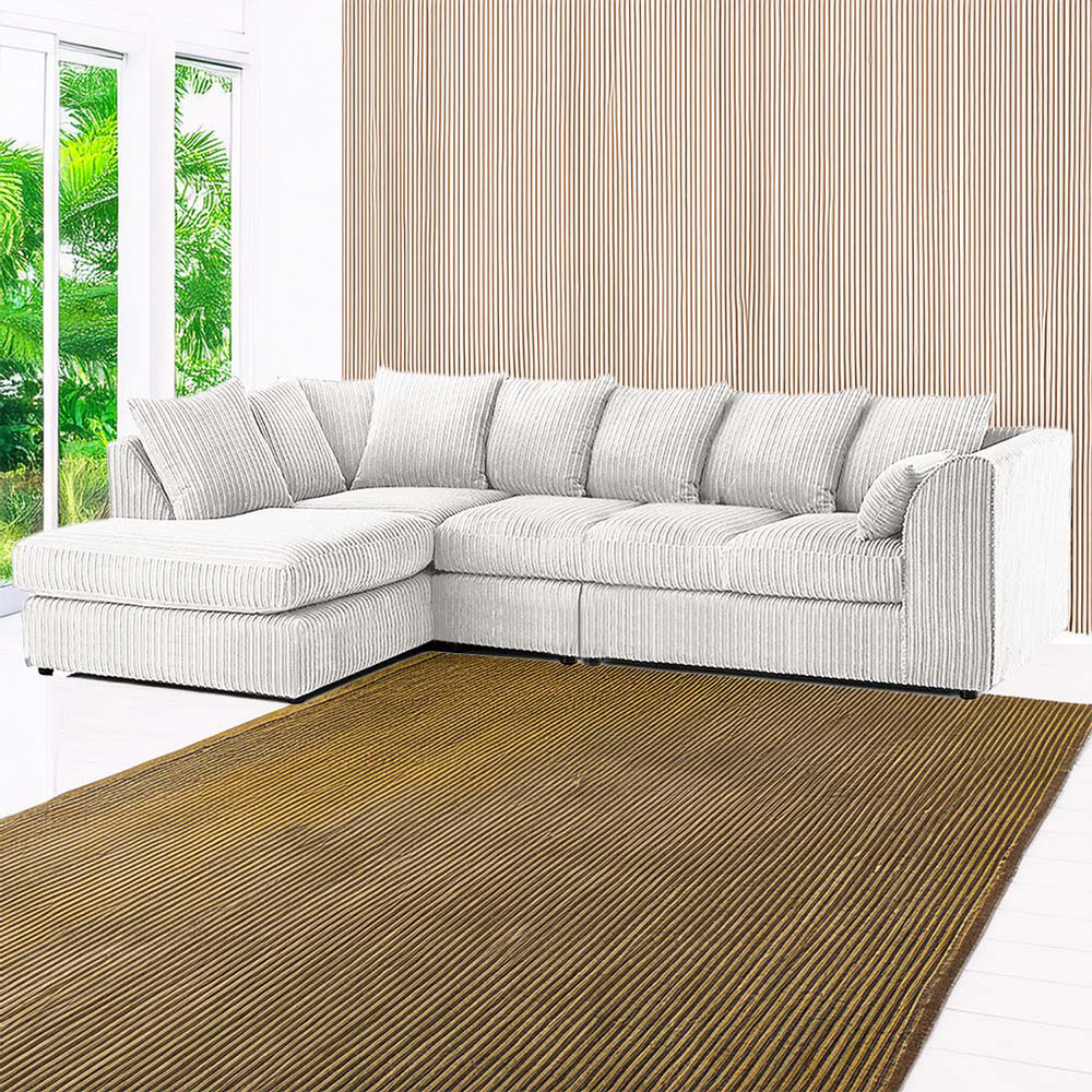 Luxor 4 Seater Silver Jumbo Cord Left Hand Facing Scatter Back L Shaped Corner Sofa Set Image 1