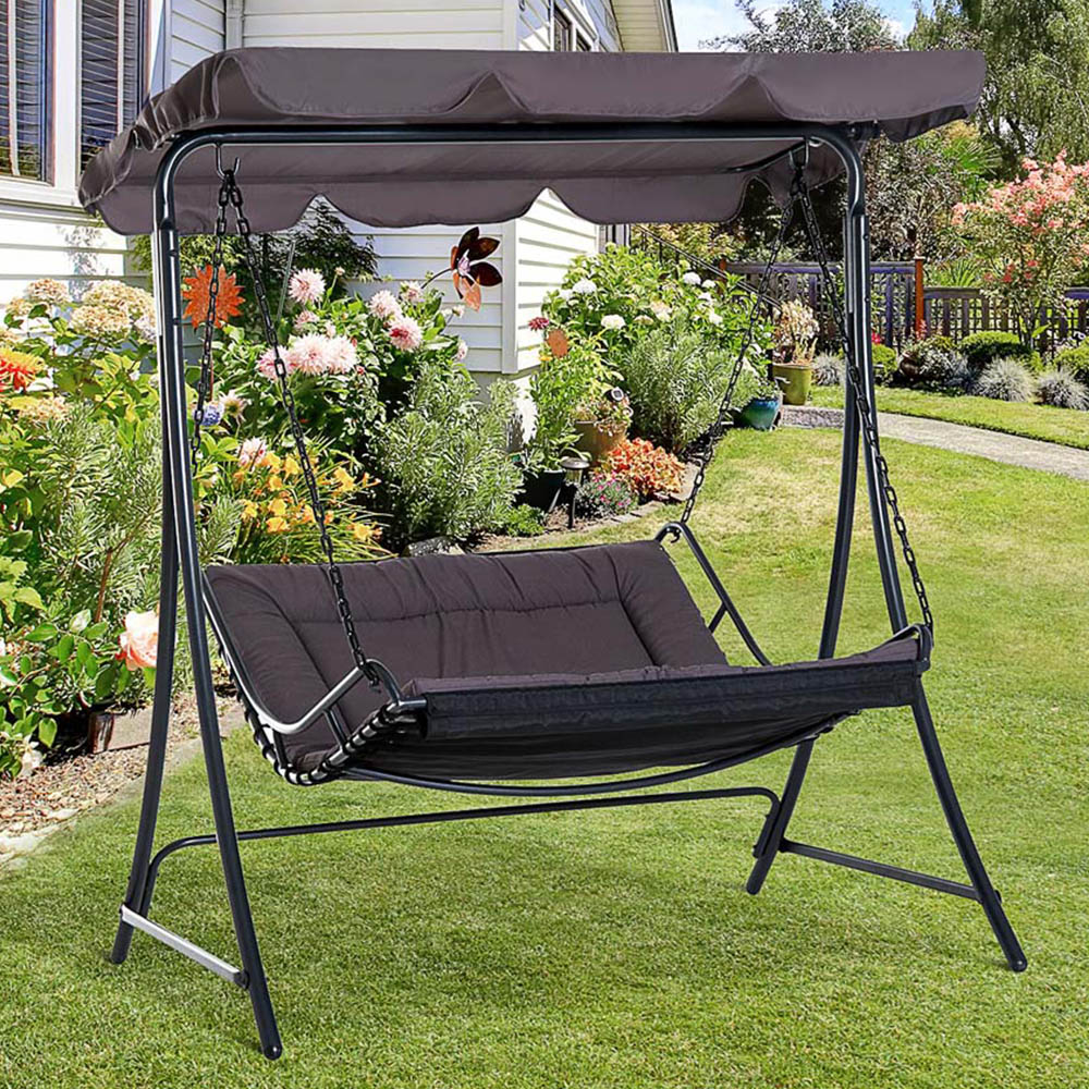 Outsunny 2 Seater Grey Hammock Swing Chair with Canopy Image 1
