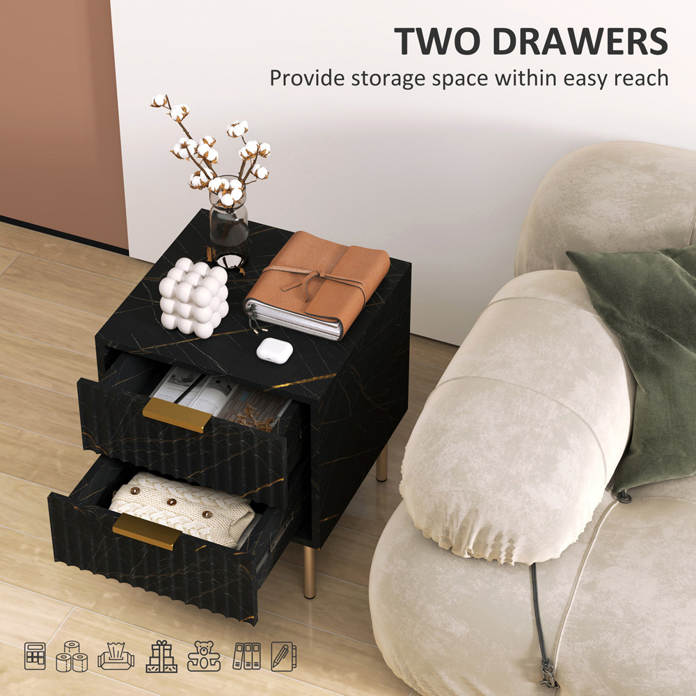Portland 2 Drawer Black Bedside Table Image 5