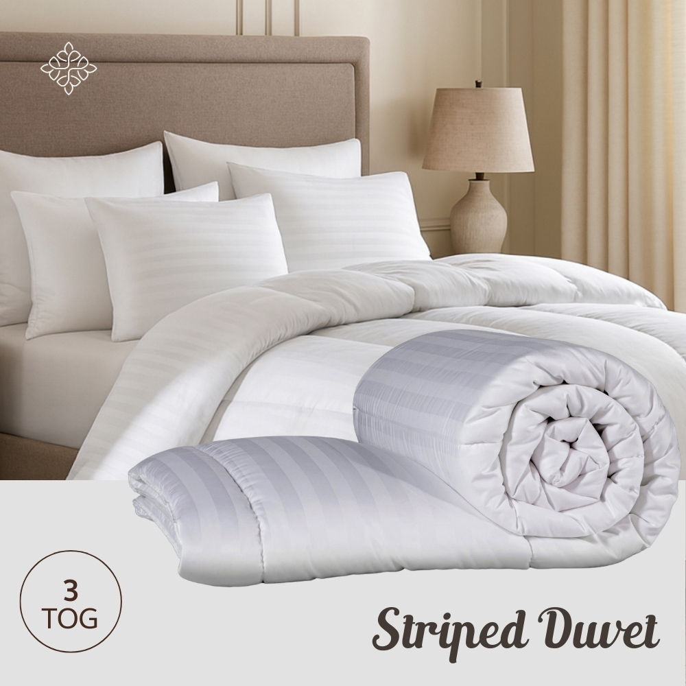 Opulent Home King Size White Striped Summer Hollowfibre Duvet Set 3 Tog Image 2
