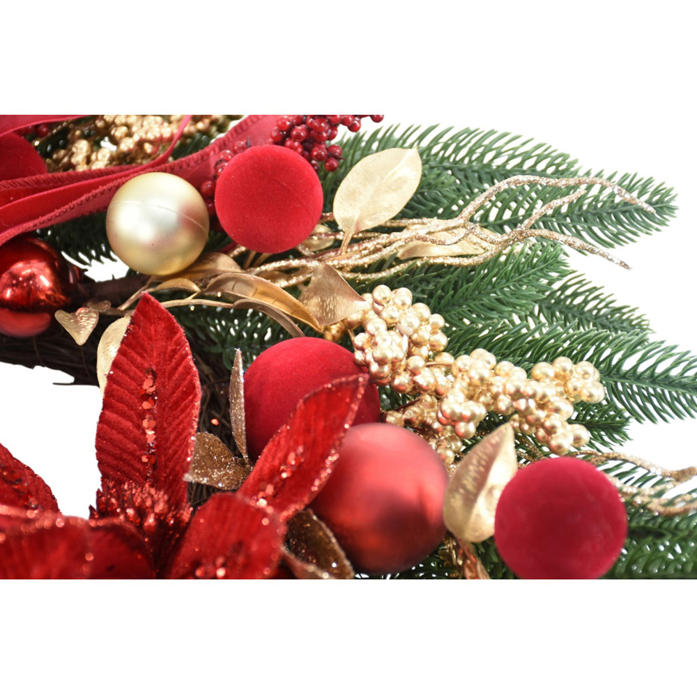 Noel Ribbon Poinsettia Wreath Image 3