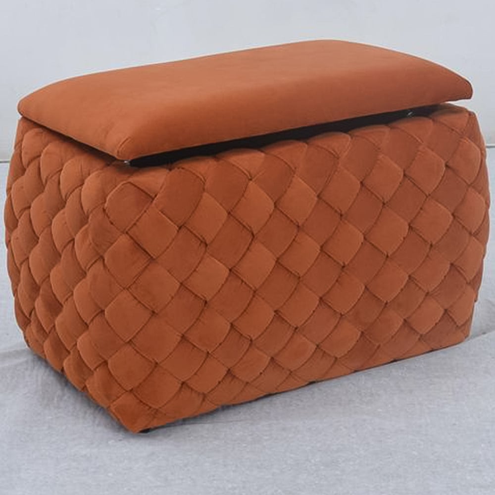 Artemis Home Plumeo Orange Velvet Storage Ottoman Image 1