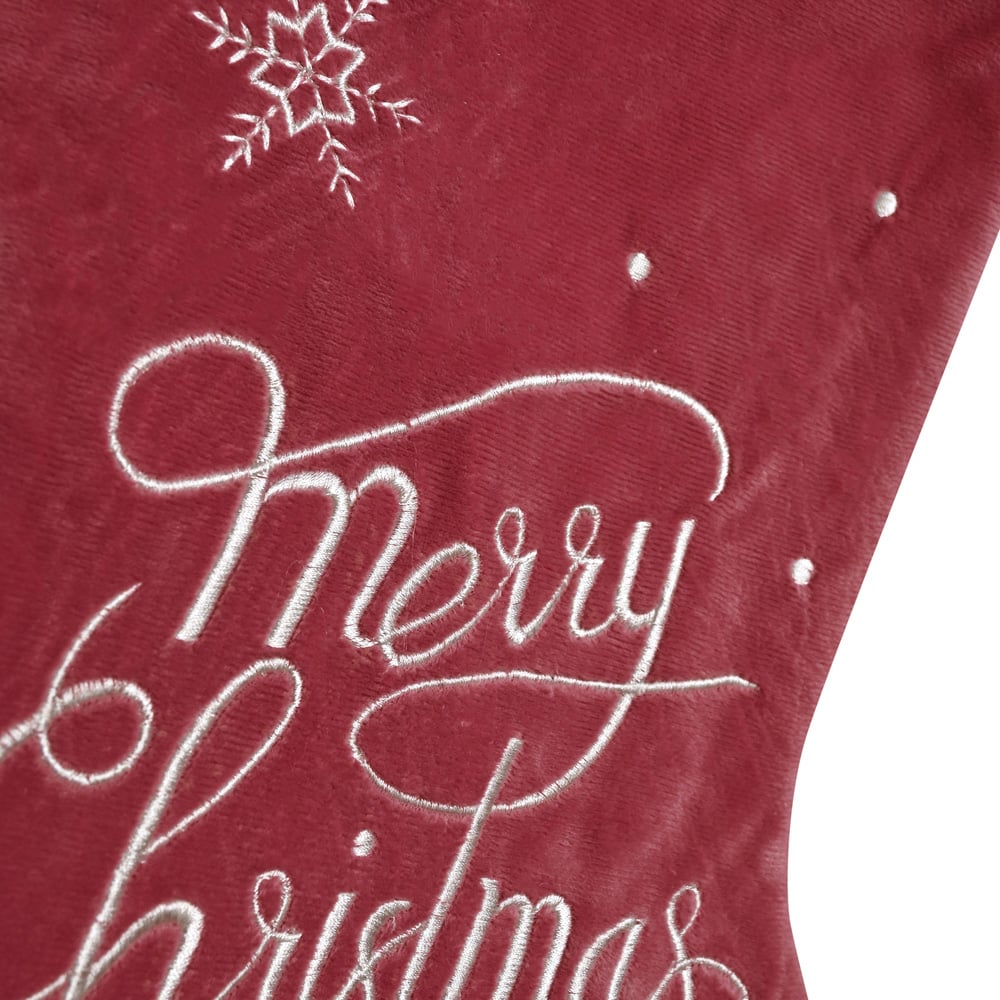 The Seasonal Gift Co. Velvet Pink and Red Merry Christmas Stocking Image 3
