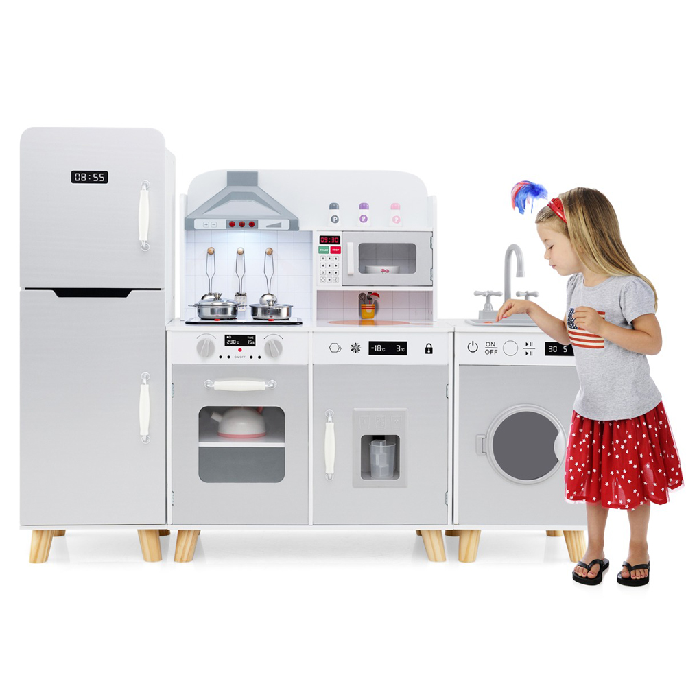 Costway Kids Grey Kitchen Play Set with Refrigerator and Washing Machine Image 4