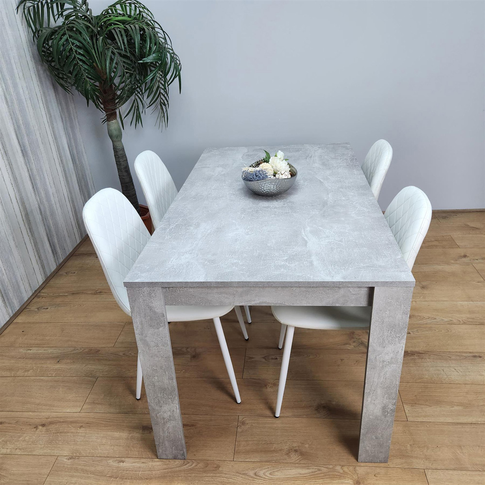Kosy Koala 4 Seater Faux Leather Gem Pattern Dining Set Stone Grey Effect and White Image 7