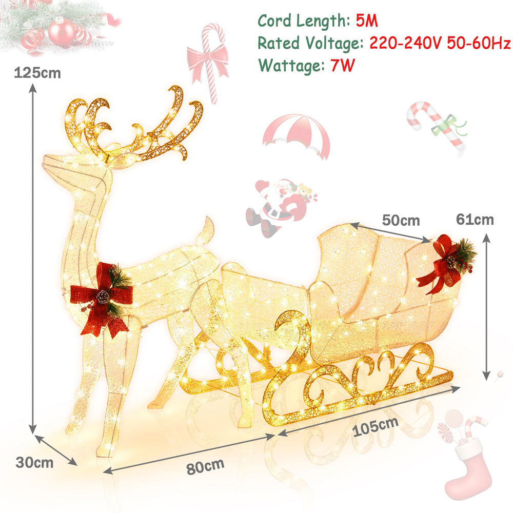 Costway 215 Warm White LED Pre-Lit Reindeer and Santa’s Sleigh Christmas Decoration Image 8