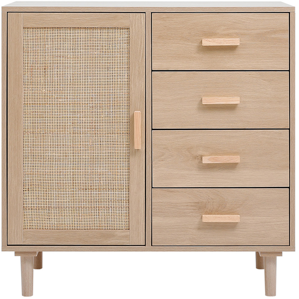 H&O Direct Single Door 4 Drawer Wooden Rattan Accent Side Cabinet Image 2